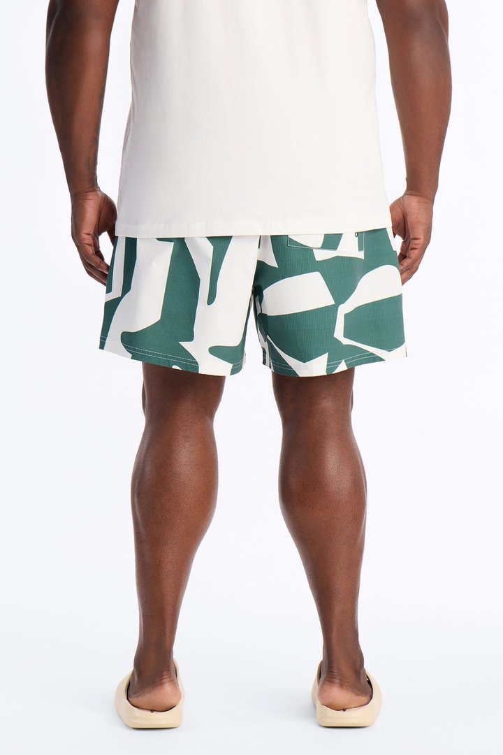 Seersucker Abstract Geo Printed Swim Trunk 6″ - Green/combo