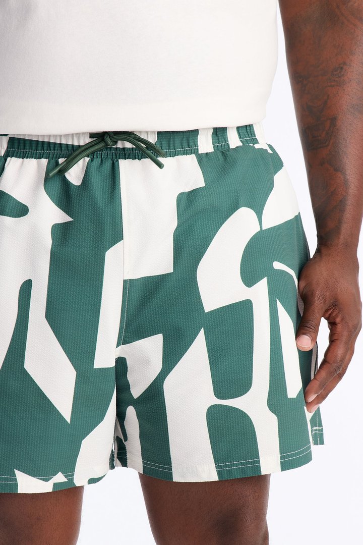 Seersucker Abstract Geo Printed Swim Trunk 6″ - Green/combo