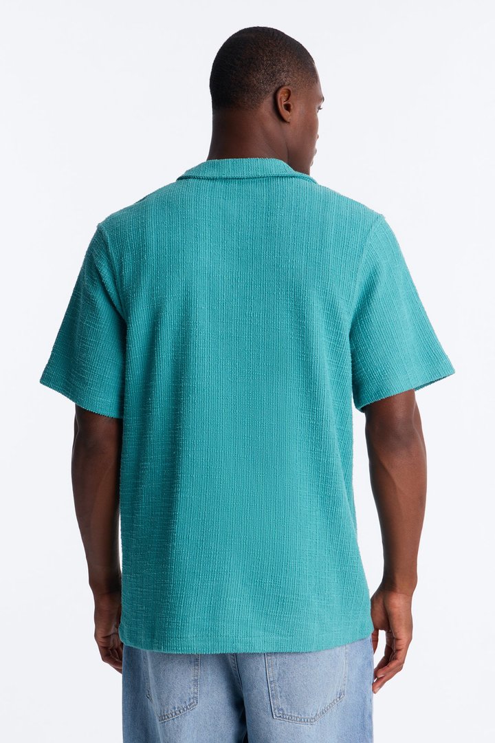 Dean Textured Short Sleeve Button Up Shirt - Teal
