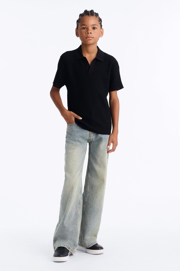Mini Coastal Knit Short Sleeve Shirt - Black