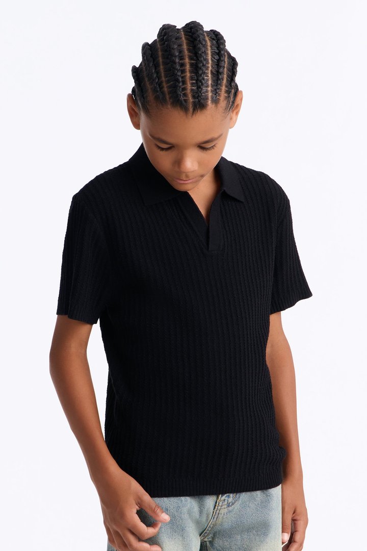 Mini Coastal Knit Short Sleeve Shirt - Black