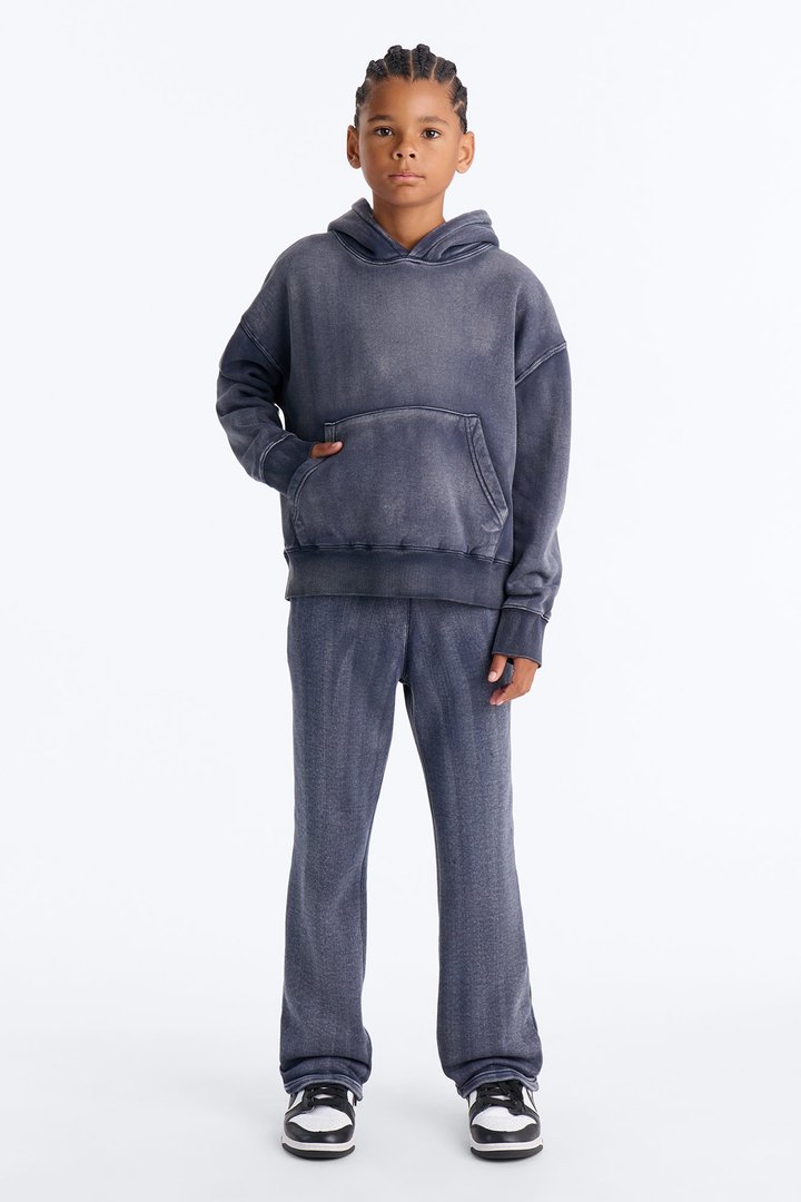 Mini Acid Wash Oversized Heavyweight Hoodie - Navy