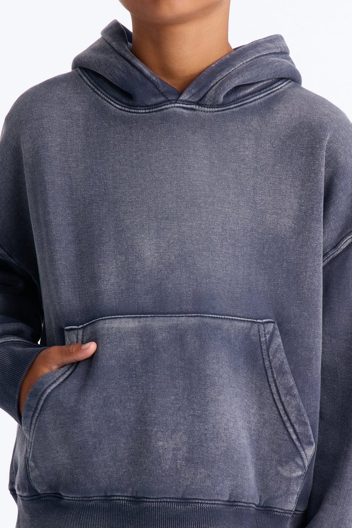Mini Acid Wash Oversized Heavyweight Hoodie - Navy