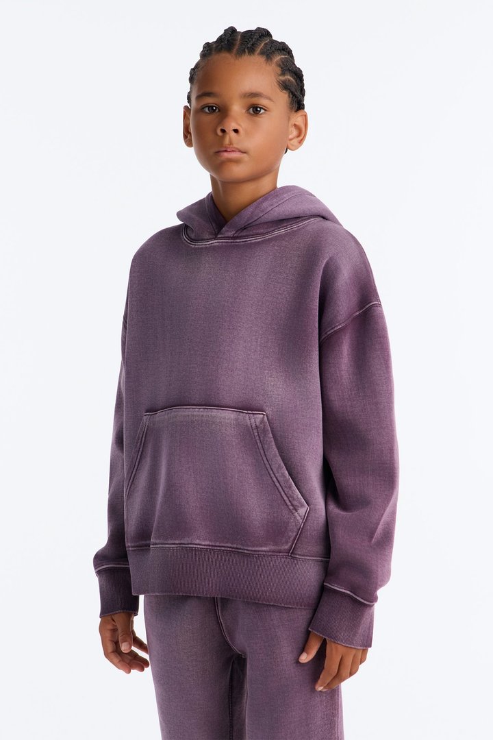 Mini Acid Wash Oversized Heavyweight Hoodie - Purple
