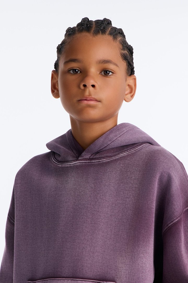 Mini Acid Wash Oversized Heavyweight Hoodie - Purple