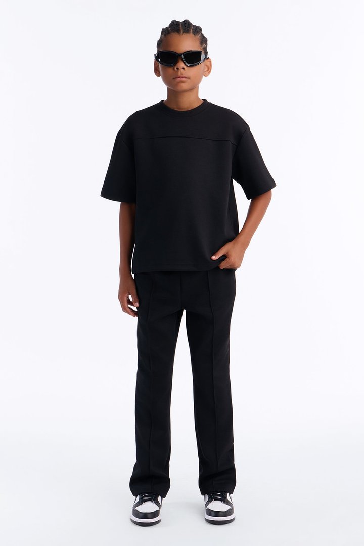 Mini Structured Fleece Paneled Tee - Black