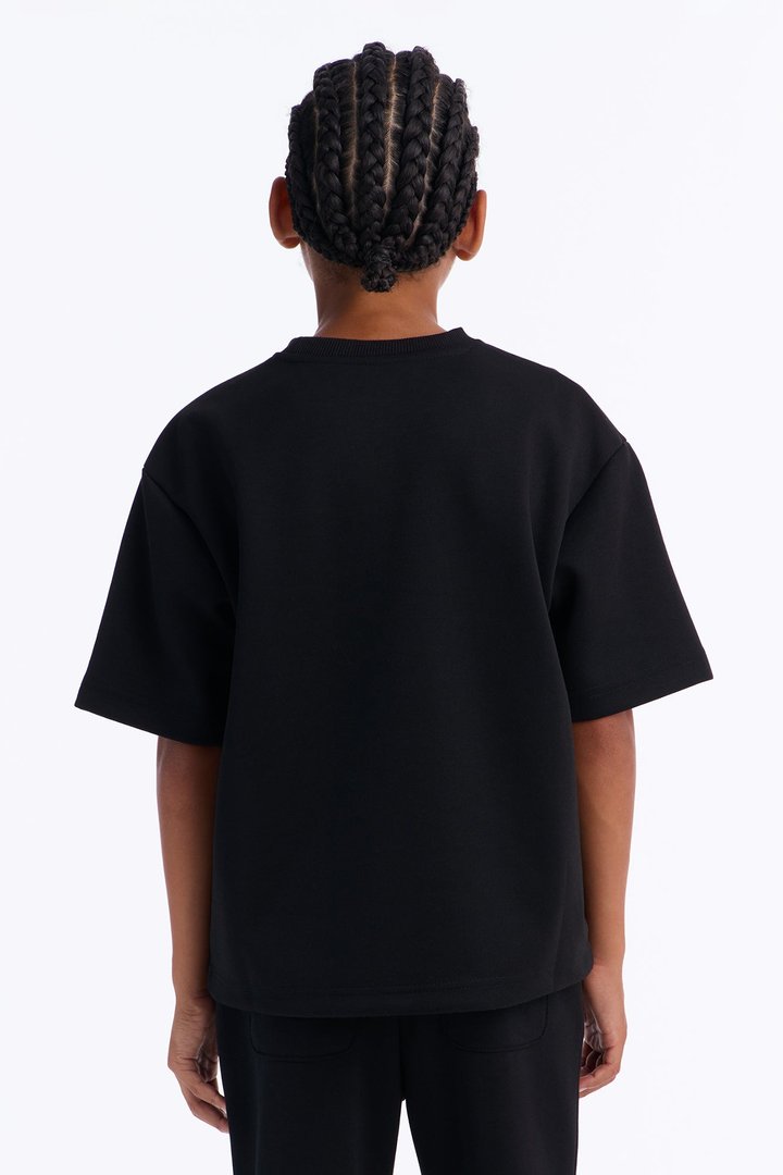 Mini Structured Fleece Paneled Tee - Black