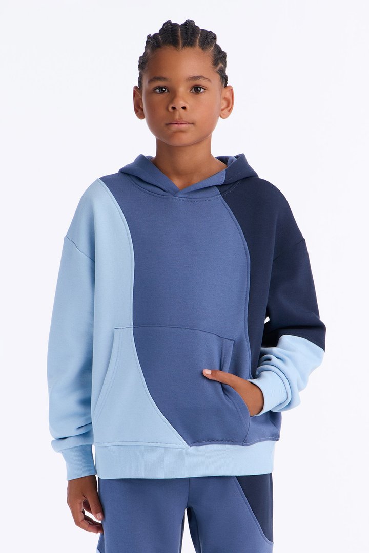 Mini Oversized Neapolitan Paneled Hoodie - Blue