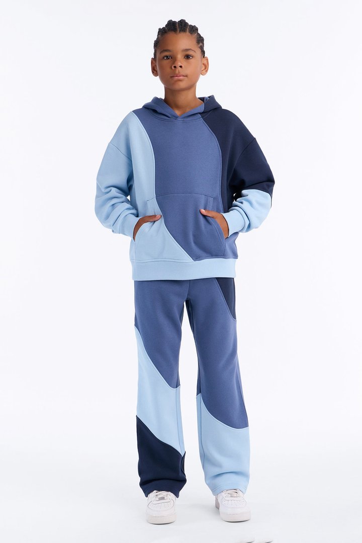 Mini Oversized Neapolitan Paneled Hoodie - Blue