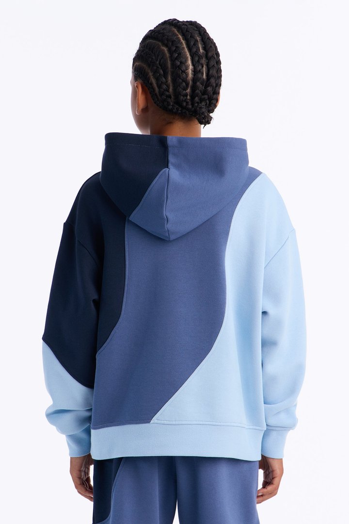 Mini Oversized Neapolitan Paneled Hoodie - Blue