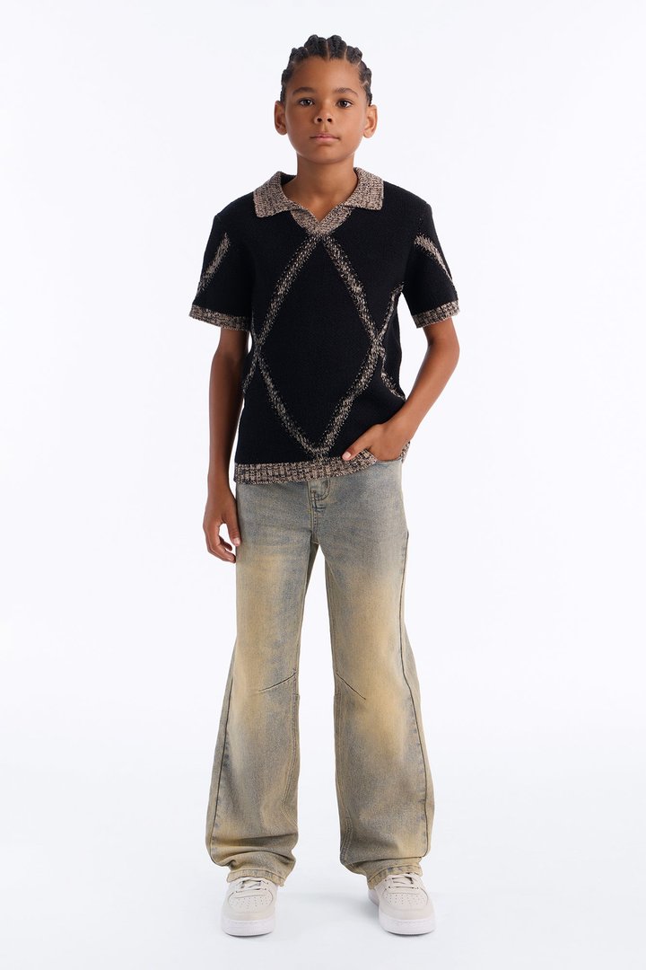Mini Classic Argyle Knit Polo - Black