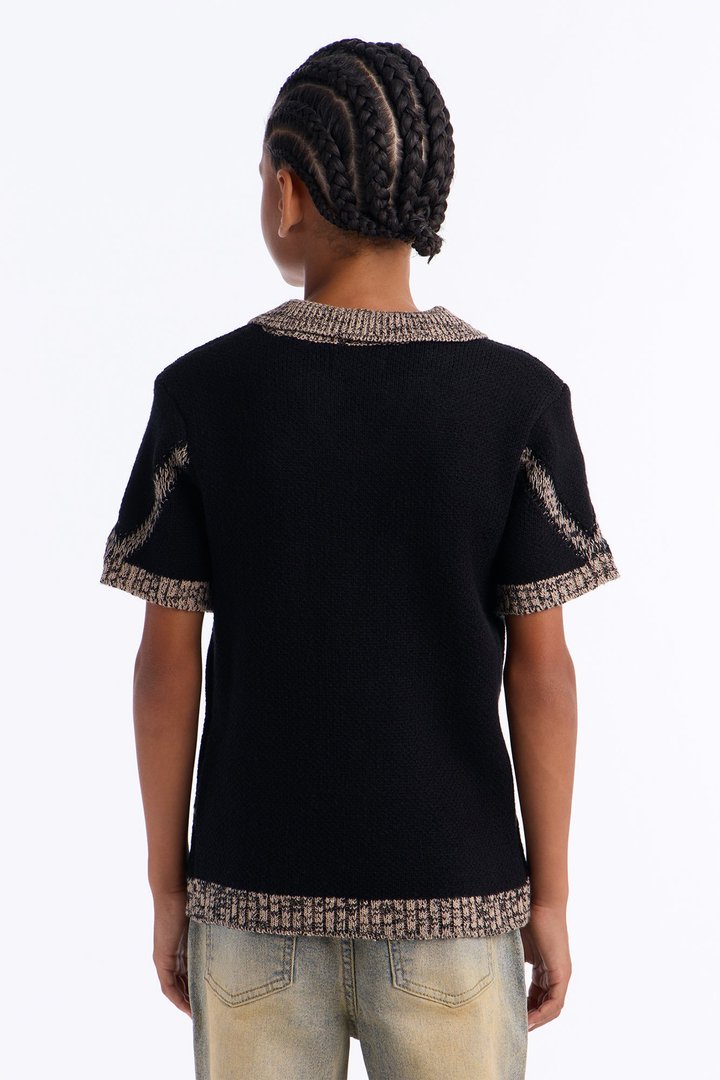 Mini Classic Argyle Knit Polo - Black