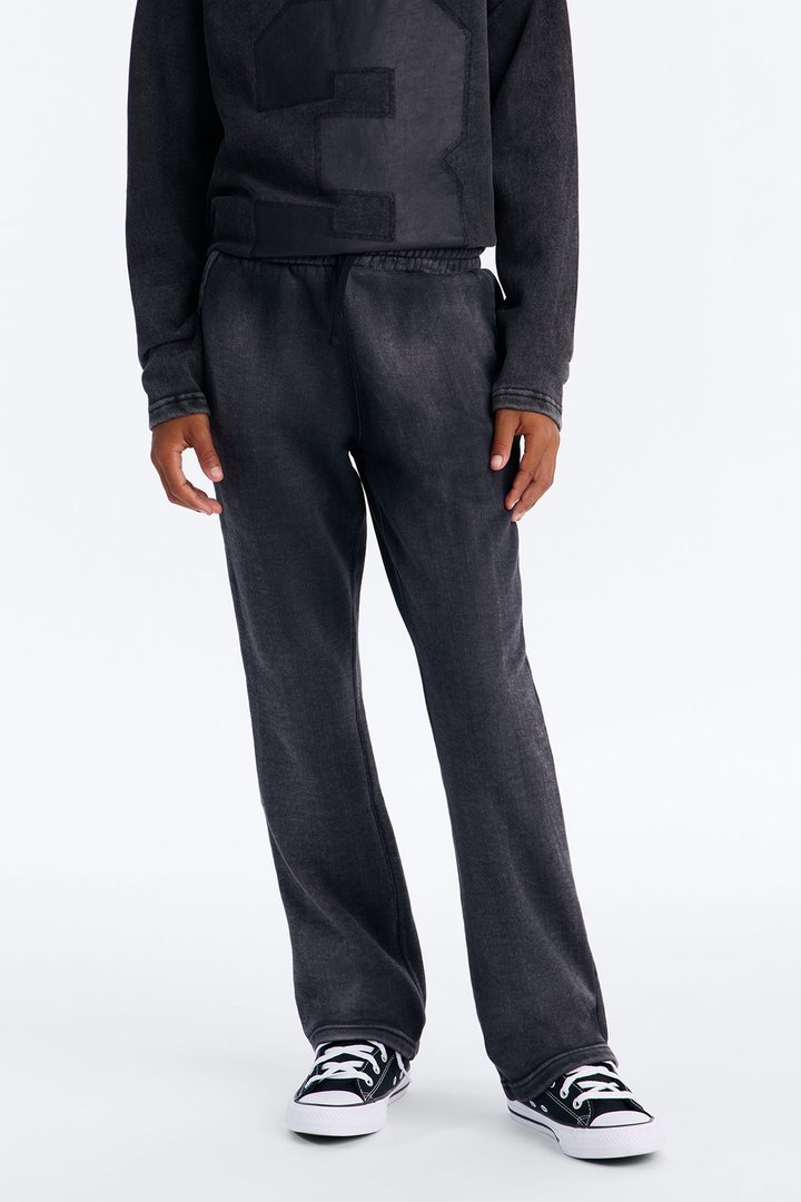 Mini Acid Wash Heavyweight Slim Flare Sweatpants - Black