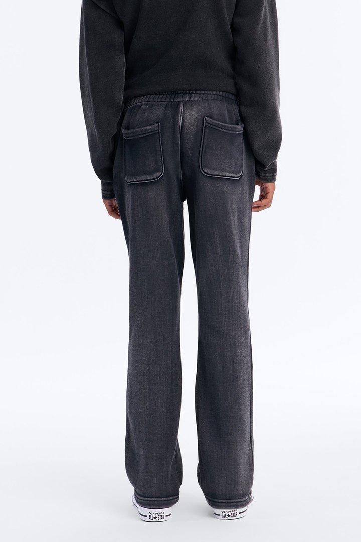 Mini Acid Wash Heavyweight Slim Flare Sweatpants - Black
