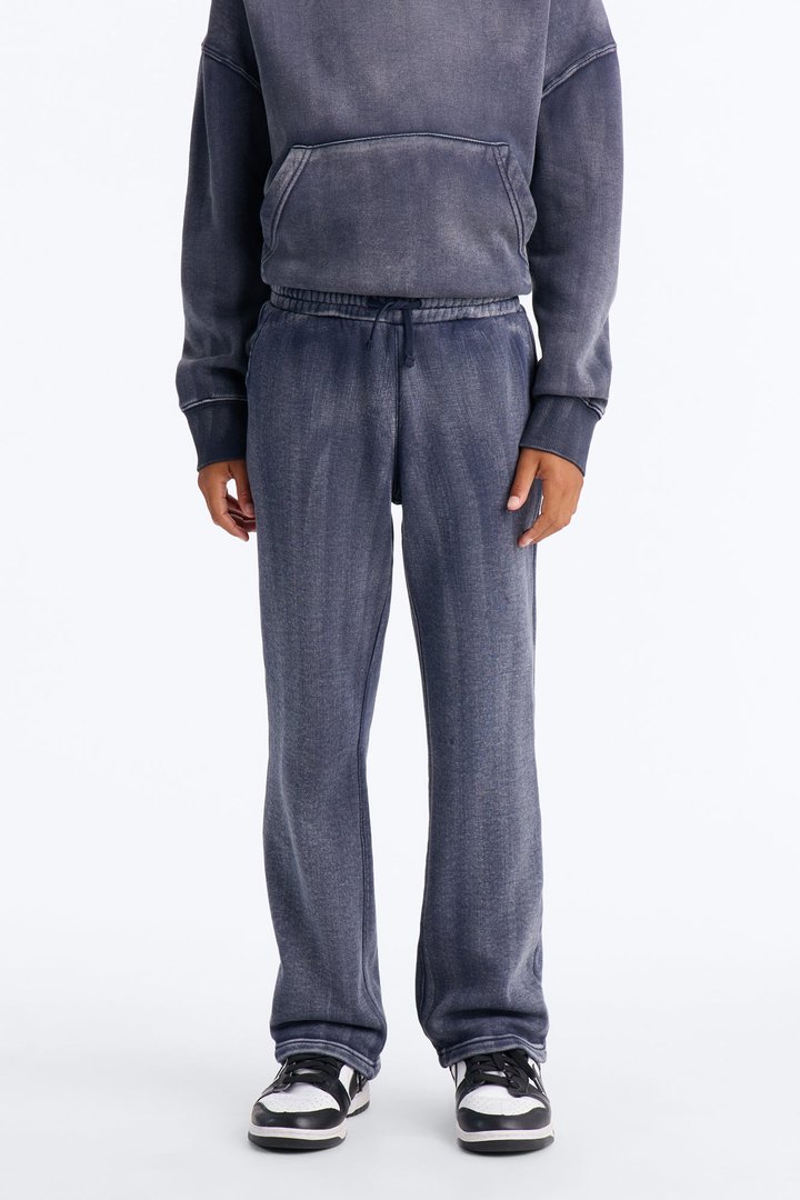 Mini Acid Wash Heavyweight Slim Flare Sweatpants - Navy