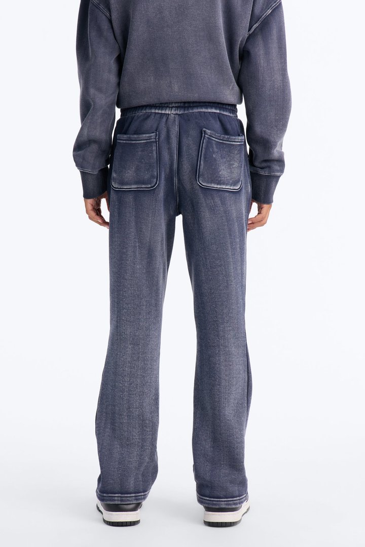 Mini Acid Wash Heavyweight Slim Flare Sweatpants - Navy