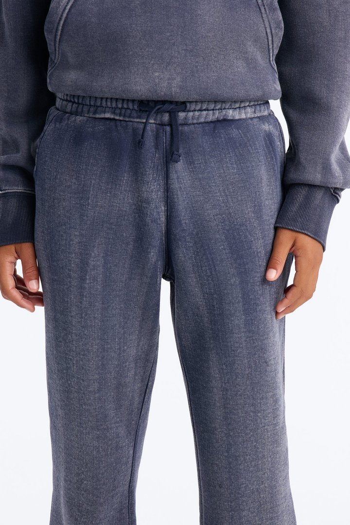 Mini Acid Wash Heavyweight Slim Flare Sweatpants - Navy