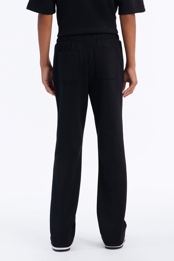 Mini Structured Fleece Pintuck Slim Flare Sweatpants - Black