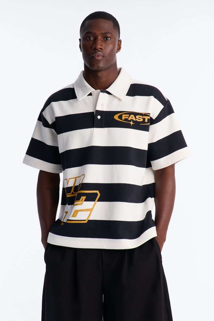 NO 42 Fast Stripe Fleece Polo - Black/combo