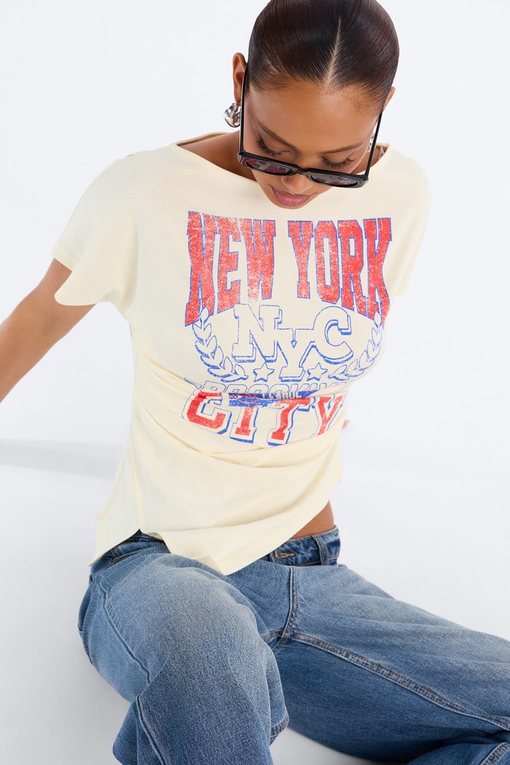 New York Lover Cinched Waist Top - Off White