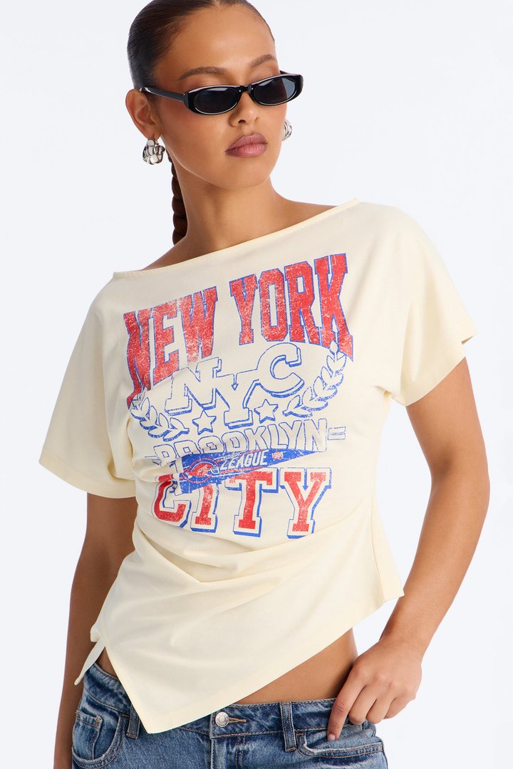 New York Lover Cinched Waist Top - Off White