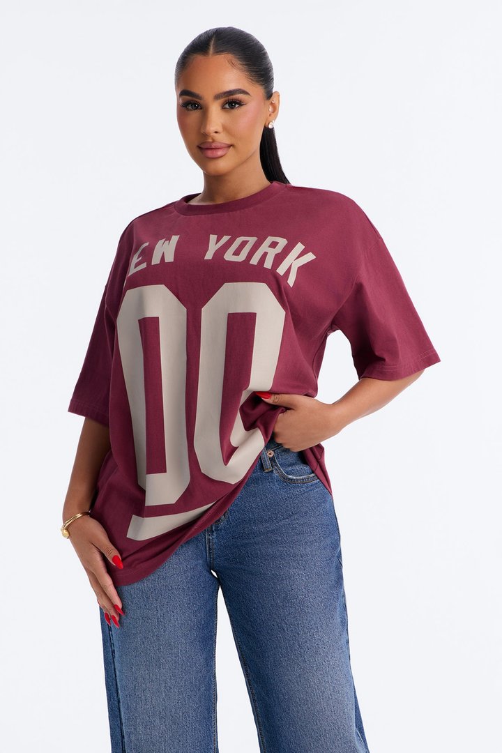 New York Staple Boxy Mock Tee - Burgundy
