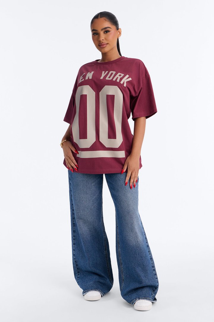 New York Staple Boxy Mock Tee - Burgundy