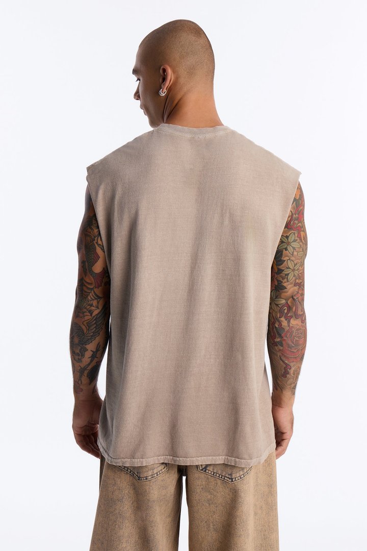 Lost In Reality Paradise Vintage Oversized Muscle Tee - Taupe