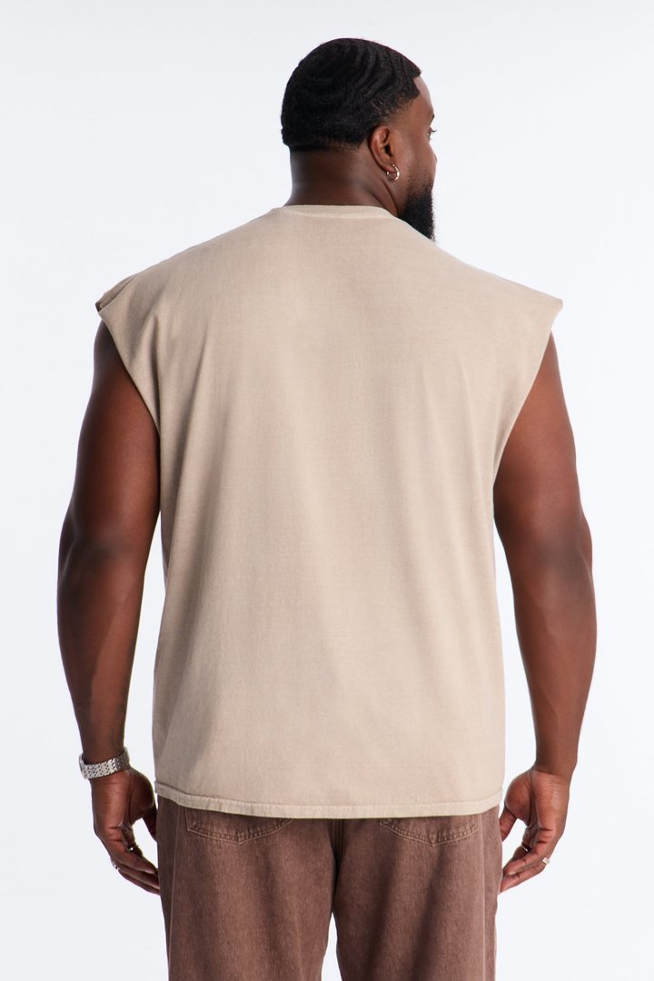 Lost In Reality Paradise Vintage Oversized Muscle Tee - Taupe