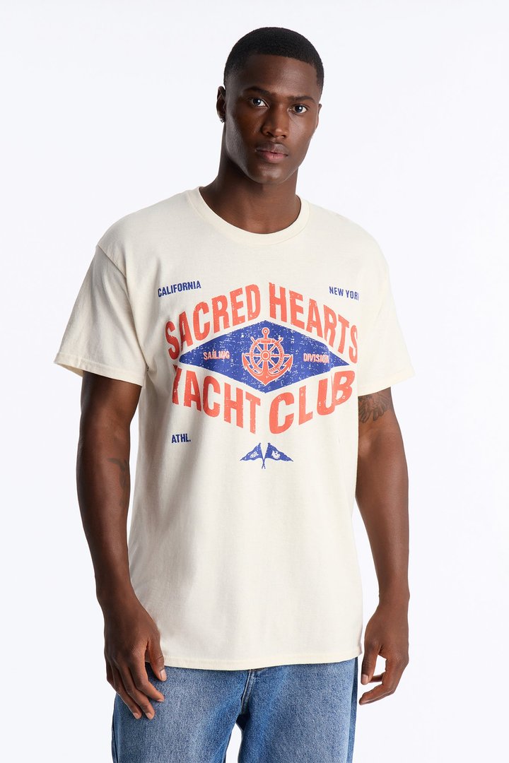 Sacred Hearts Yacht Club Oversized Short Sleeve Tee - Natural