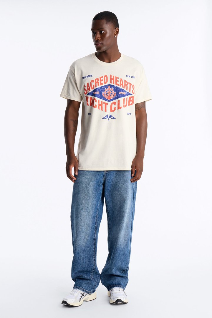 Sacred Hearts Yacht Club Oversized Short Sleeve Tee - Natural