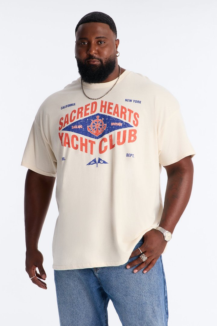 Sacred Hearts Yacht Club Oversized Short Sleeve Tee - Natural