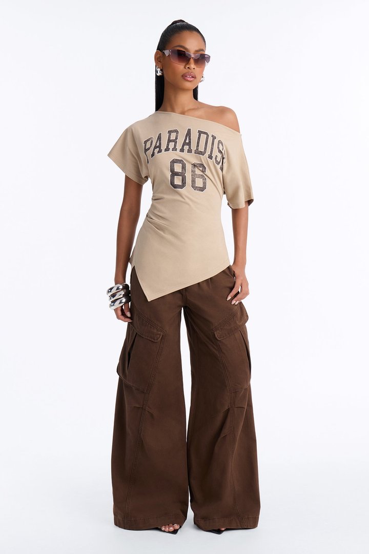 Lucky Paradise Cinched Waist Top - Taupe