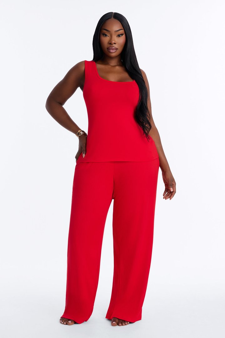 Always Comfy Ribbed Tank PJ Pant Set - Red