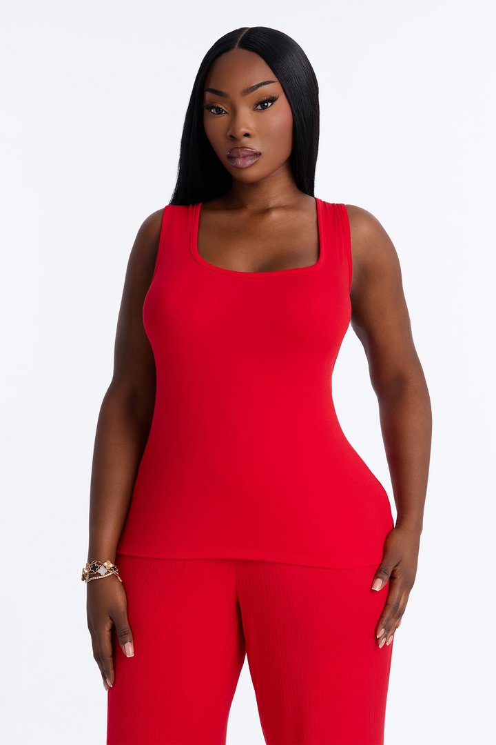 Always Comfy Ribbed Tank PJ Pant Set - Red