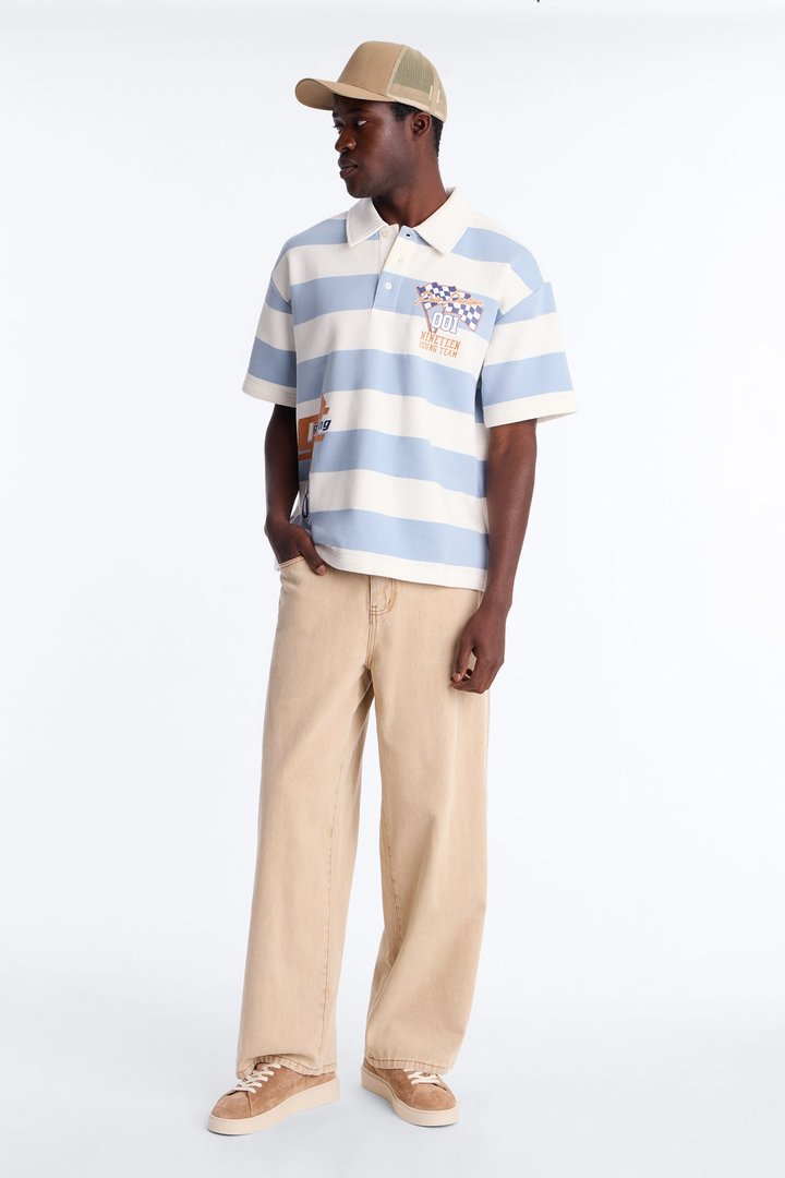 Racer 38 Stripe Fleece Polo - Blue/combo