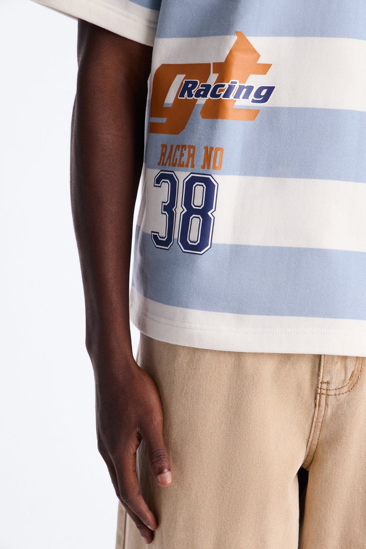 Racer 38 Stripe Fleece Polo - Blue/combo