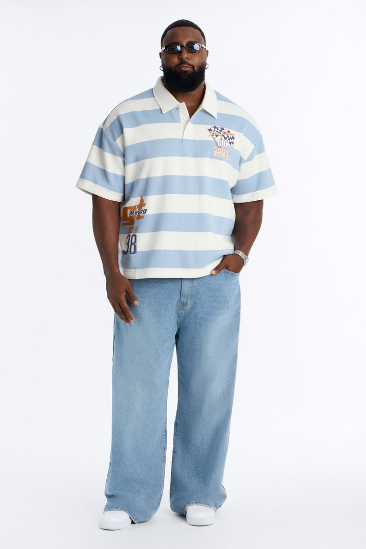 Racer 38 Stripe Fleece Polo - Blue/combo