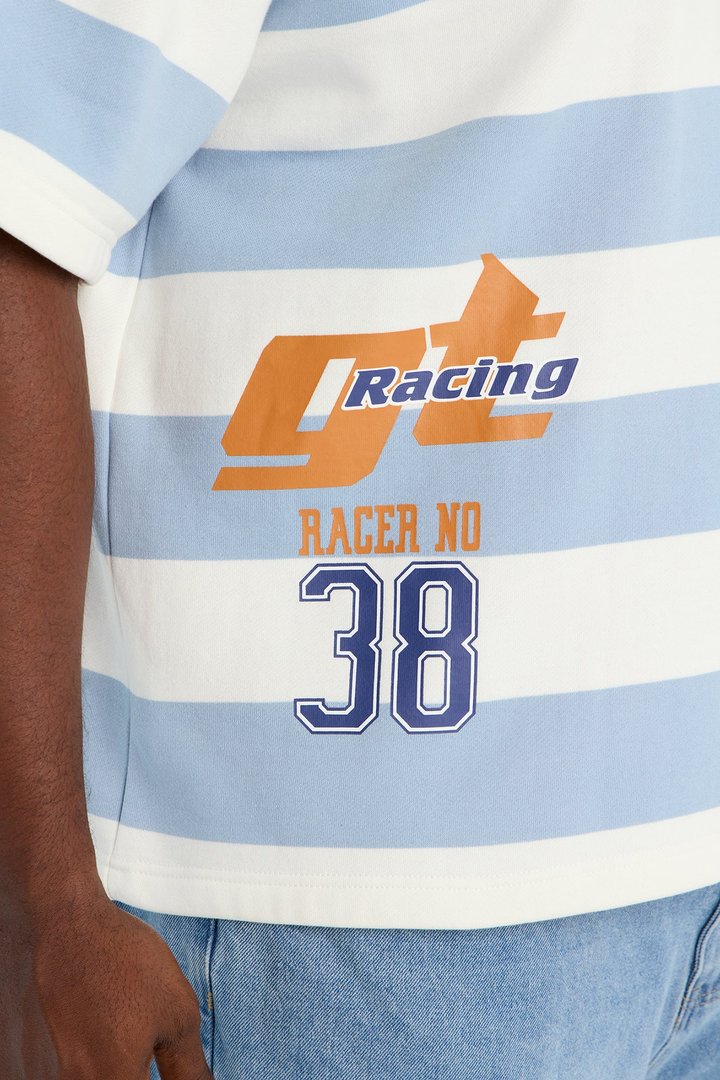 Racer 38 Stripe Fleece Polo - Blue/combo
