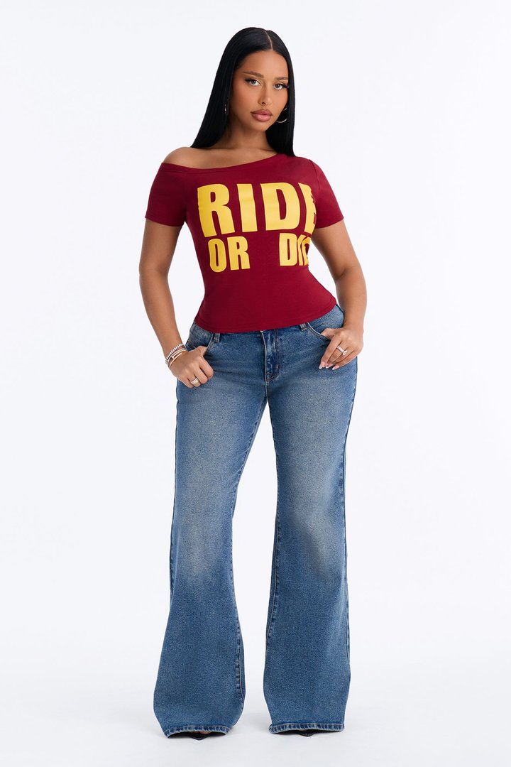 Ride Or Die Off Shoulder Top - Burgundy