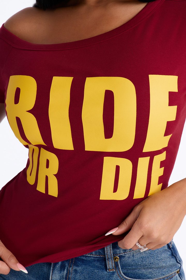 Ride Or Die Off Shoulder Top - Burgundy