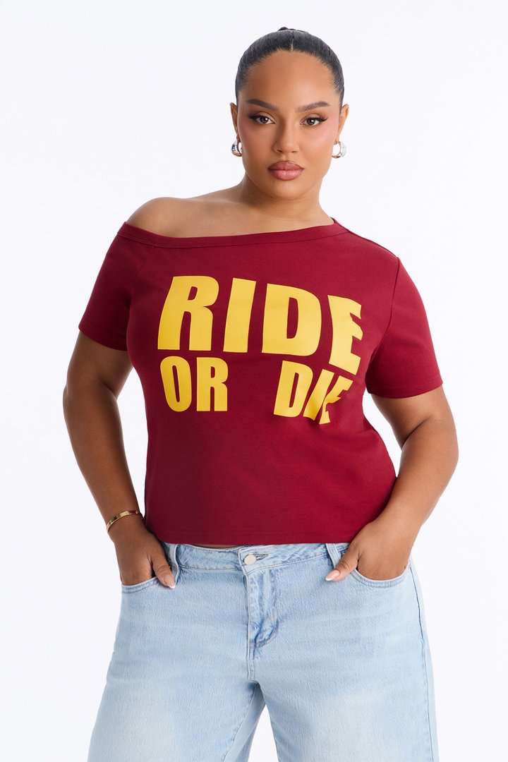 Ride Or Die Off Shoulder Top - Burgundy