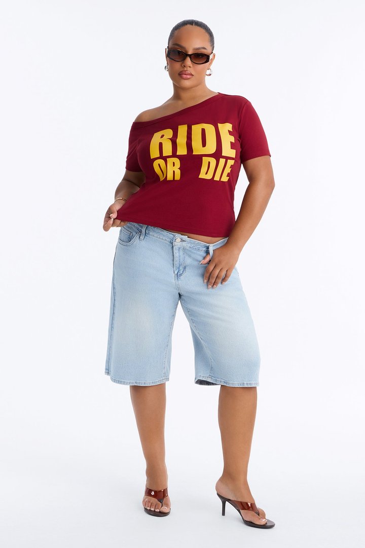 Ride Or Die Off Shoulder Top - Burgundy