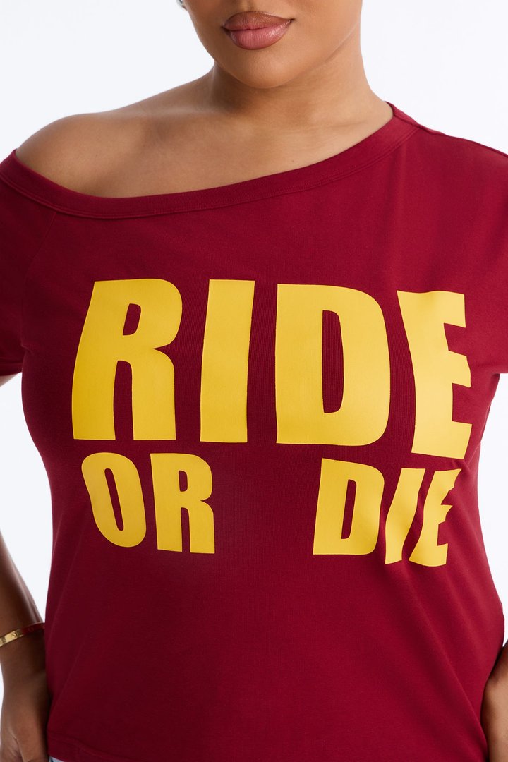 Ride Or Die Off Shoulder Top - Burgundy