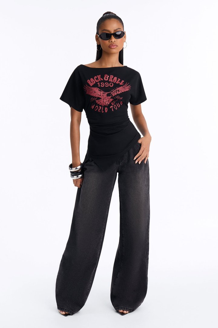 1990's Rock N Roll Cinched Top - Black