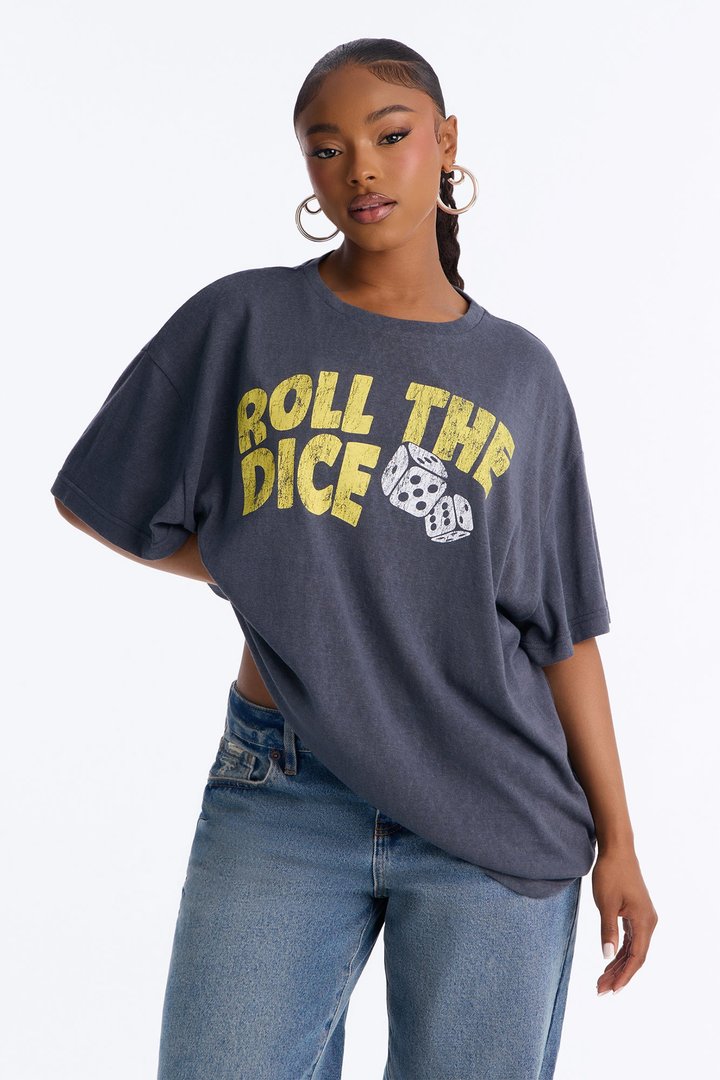 Roll The Dice Oversized Tee - Charcoal