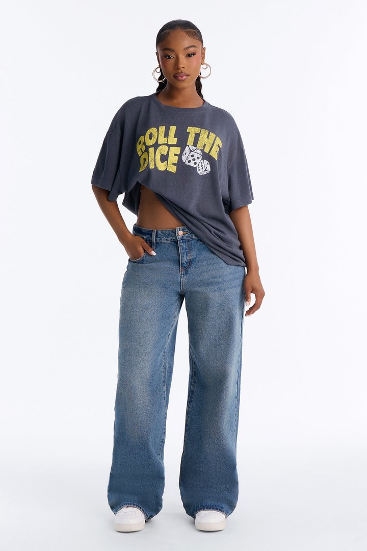 Roll The Dice Oversized Tee - Charcoal