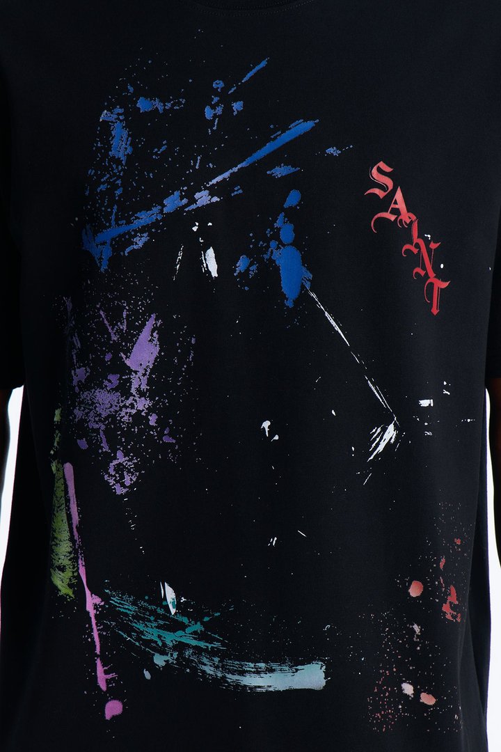 Saints Splatter Extra Heavyweight Oversized Short Sleeve Tee - Black