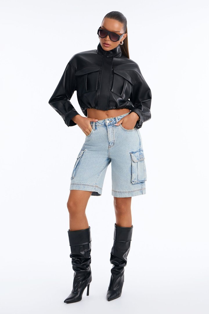 In High Demand Non Stretch Cargo Bermuda Shorts - Light Wash