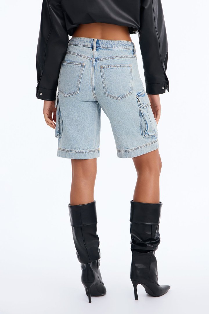 In High Demand Non Stretch Cargo Bermuda Shorts - Light Wash